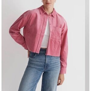 Madewell Variegate Corduroy Oversized Button Up Shirt Women's Large Pink Jacket